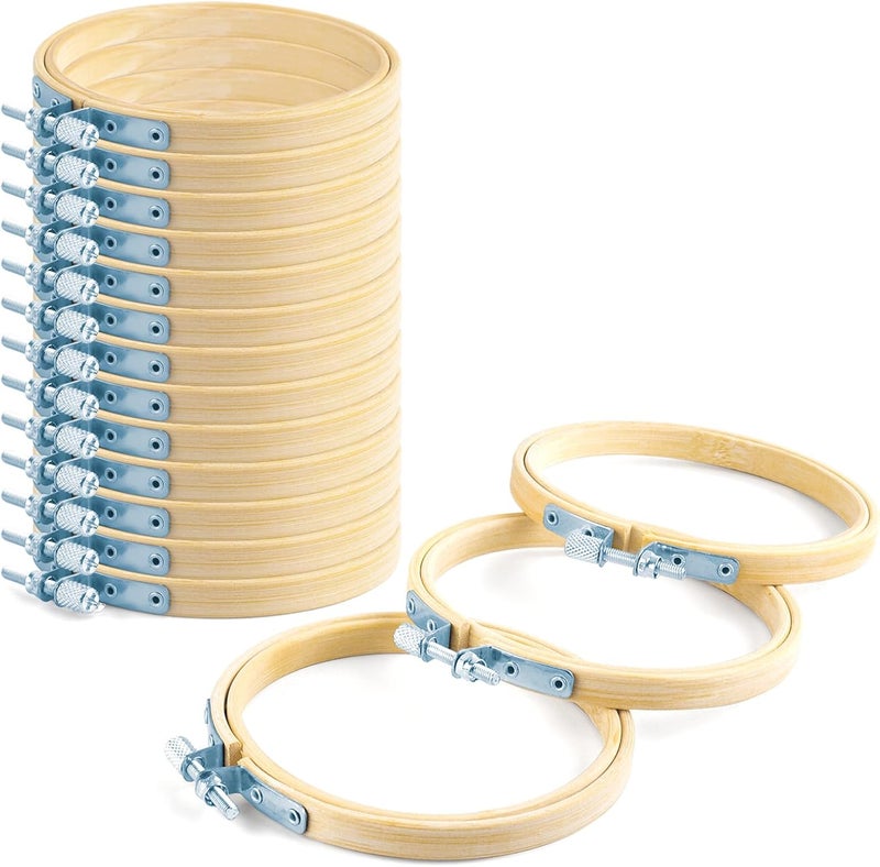 TINDTOP 16 Pieces 3 inch Embroidery Hoops, Bamboo Frame Circle Cross Stitch Hoop Ring Embroidery Hoops Set for Embroidery and Cross Stitch - Image 1